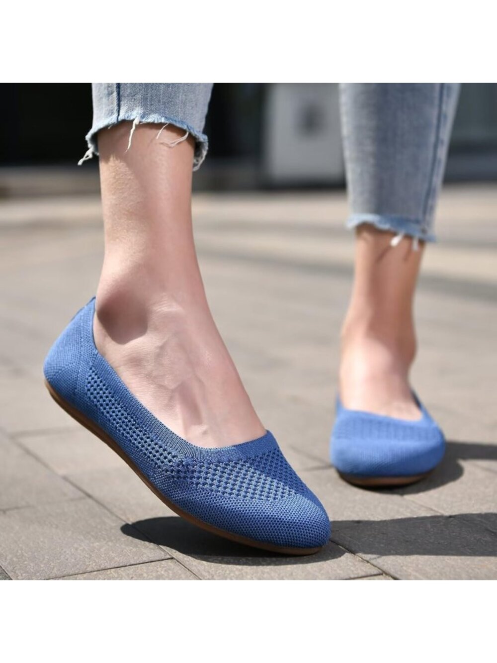 Chic Women's Slip-On Ballet Flats, Soft Knit Round Toe Dress Shoes, Comfortable - Picture 2 of 7